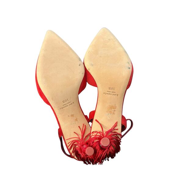 Kate Spade Voila Pumps Red Tassel Suede Pointed Toe Kitten Heels Size 10 - Picture 9 of 9